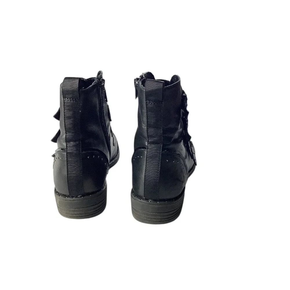 Steve Madden Women's Pursue Boots Black Leather Studded‎ Buckle Straps Ankle 8M
